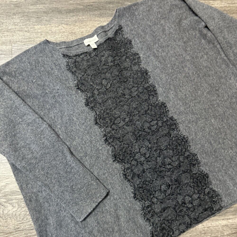 Garnet Hill 100% Cashmere Gray Sweater with Lace‎ size XS